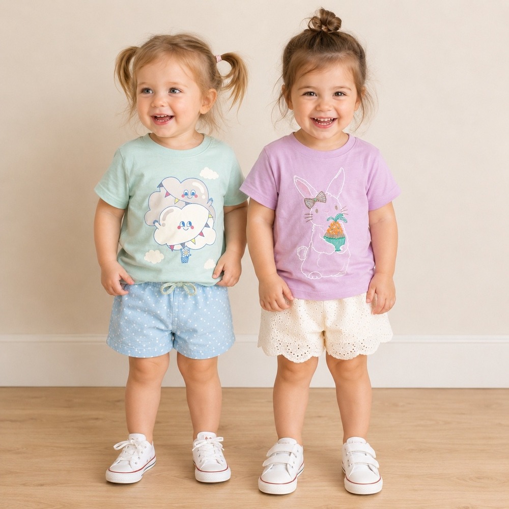 Cat & Jack Toddler Girls Graphic T-Shirt Set Bunny Cloud Lavender Mint 2PK 2T